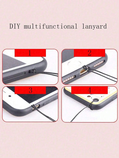 1pc Black Minimalist Handmade Beaded Bow Lanyard, Versatile For Phone Case, Bag, Earphones, Camera