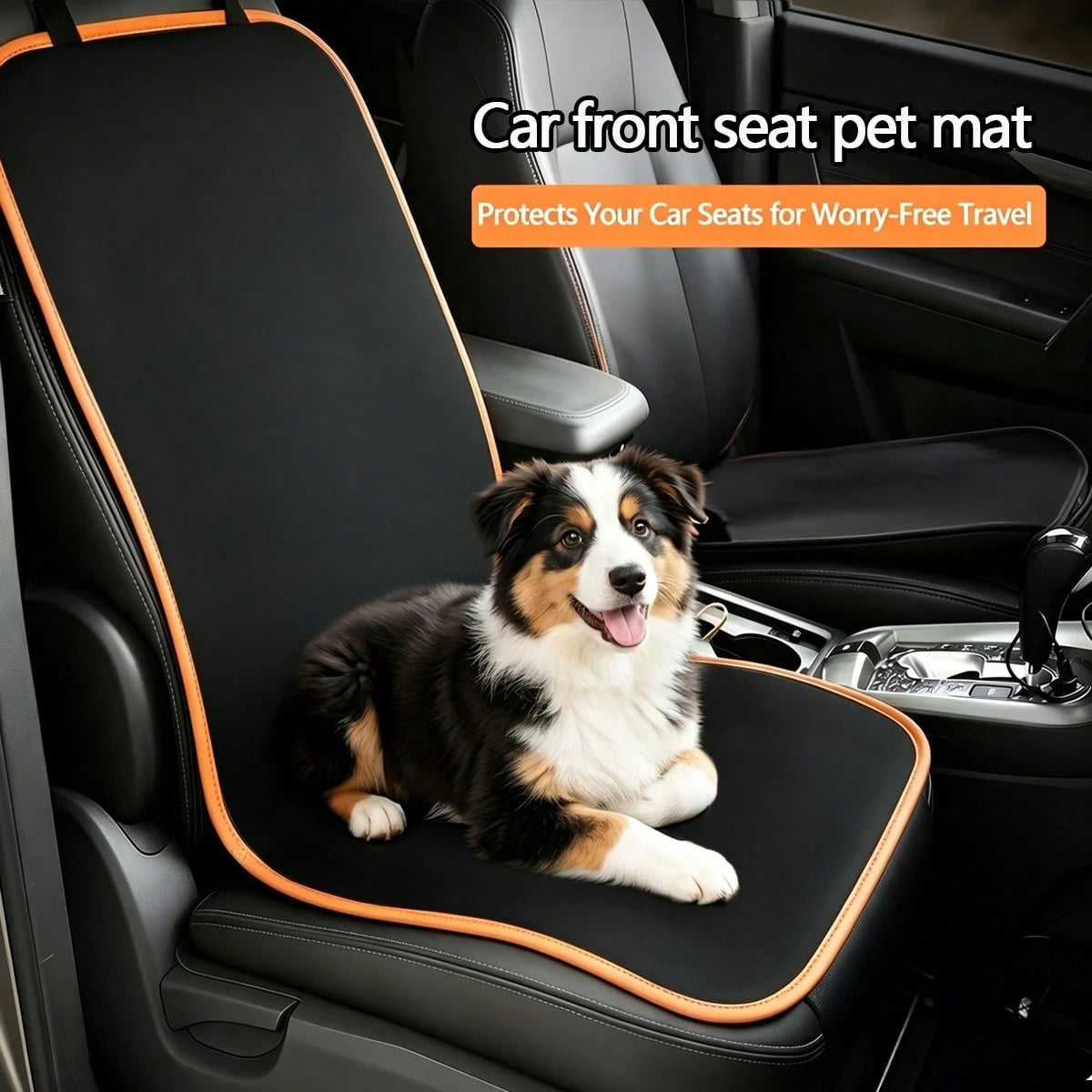 1pc Black/Orange Car Front Seat Pet Mat, Universal Fit Car Seat Protector, Easy To Clean Dog Mat For Front Car Seat