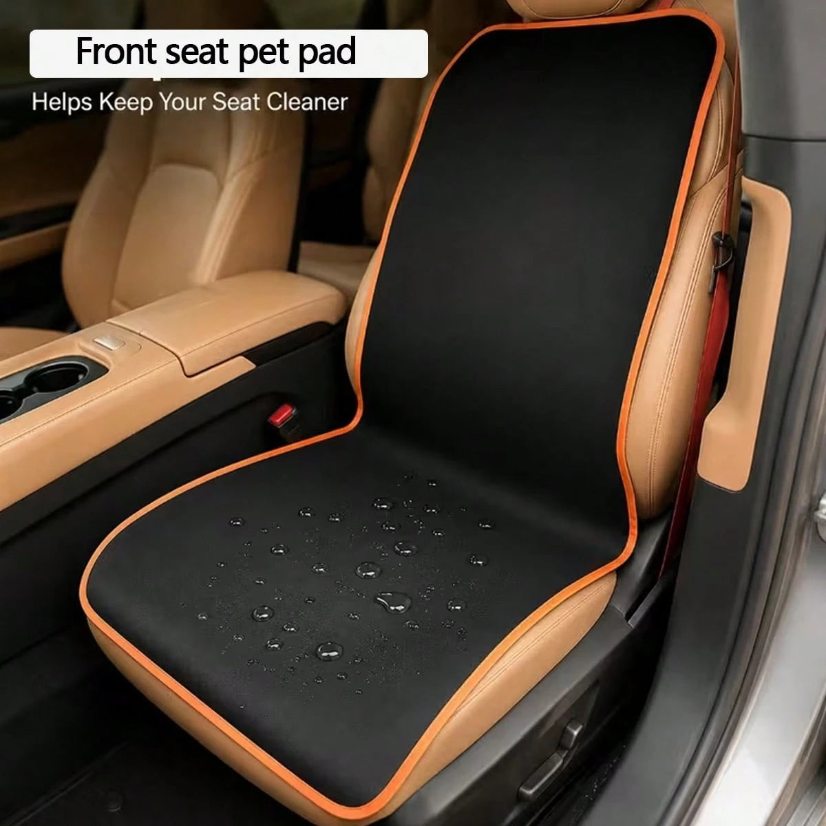 1pc Black/Orange Car Front Seat Pet Mat, Universal Fit Car Seat Protector, Easy To Clean Dog Mat For Front Car Seat