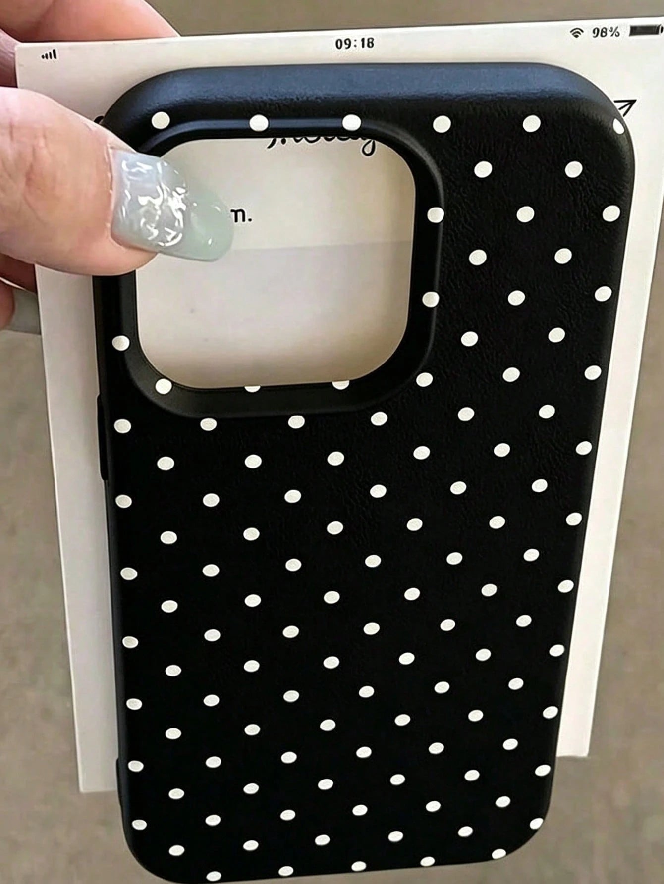 1pc Black Polka Dot UV Printed Pattern Design Leather Texture Phone Case, Shockproof