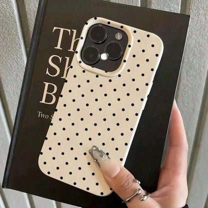 1pc Black Polka Dot UV Printed Pattern Design Leather Texture Phone Case, Shockproof