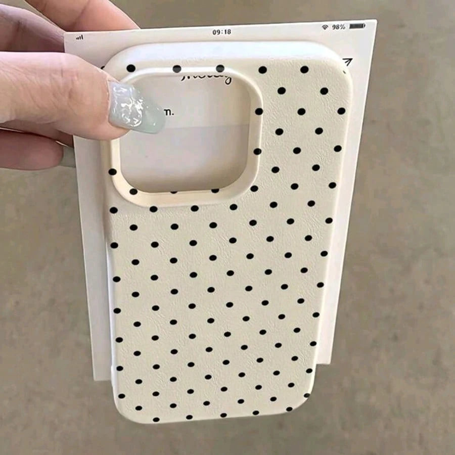 1pc Black Polka Dot UV Printed Pattern Design Leather Texture Phone Case, Shockproof