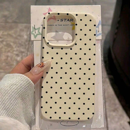 1pc Black Polka Dot UV Printed Pattern Design Leather Texture Phone Case, Shockproof