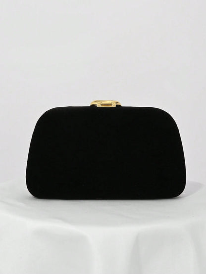 1pc Black Velvet, Small Clutch Bag, Rhinestone Chain Decor Snakehead Lock For Evening Dress, Suitable For Formal Dinner, Party, Wedding, Cocktail