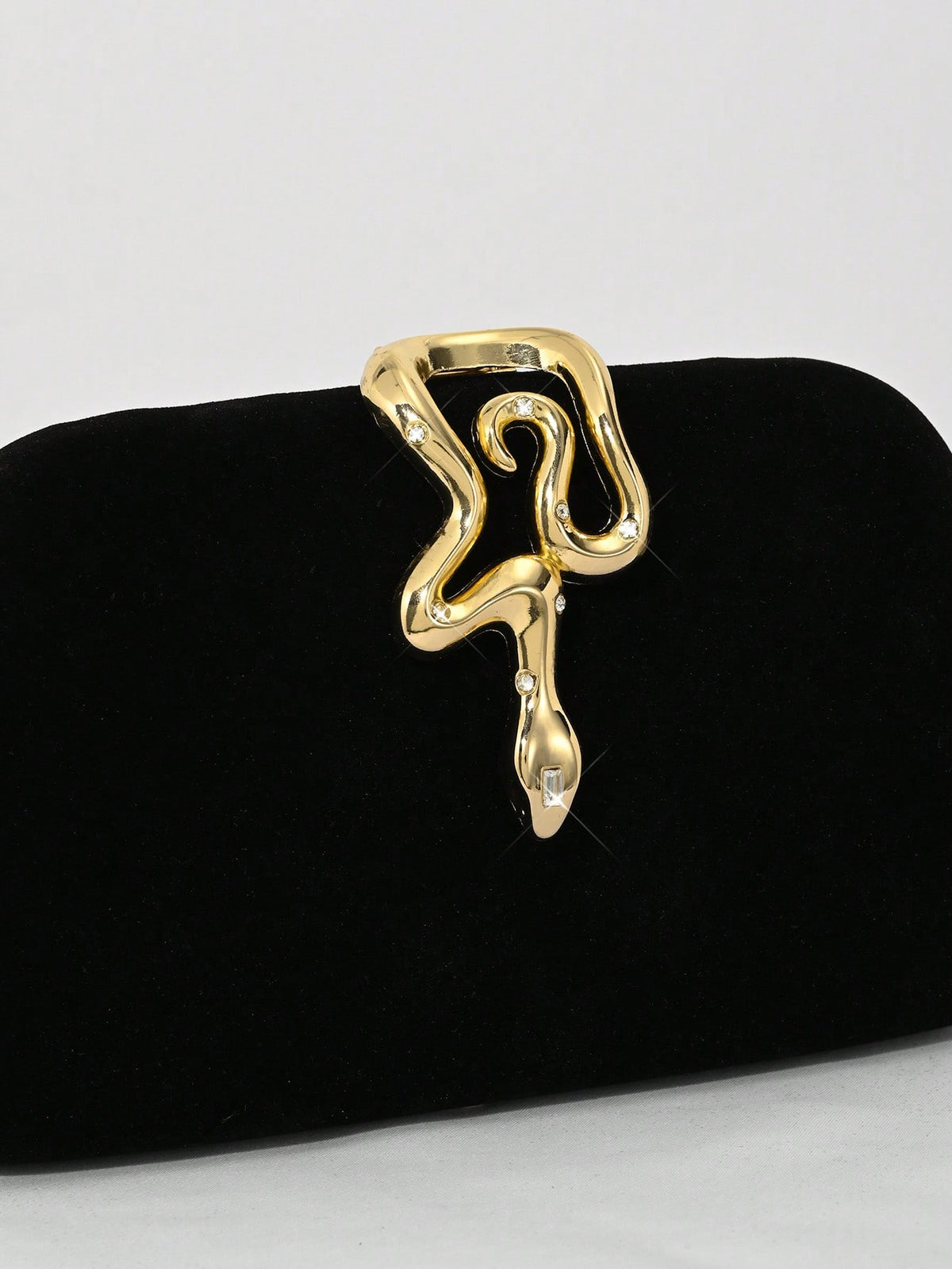 1pc Black Velvet, Small Clutch Bag, Rhinestone Chain Decor Snakehead Lock For Evening Dress, Suitable For Formal Dinner, Party, Wedding, Cocktail