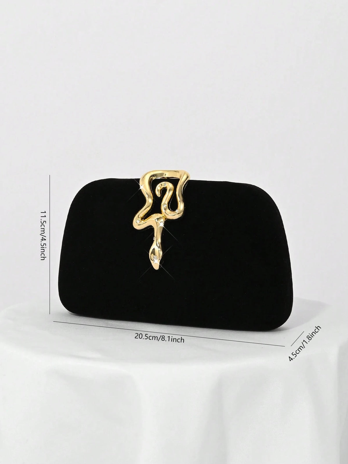 1pc Black Velvet, Small Clutch Bag, Rhinestone Chain Decor Snakehead Lock For Evening Dress, Suitable For Formal Dinner, Party, Wedding, Cocktail