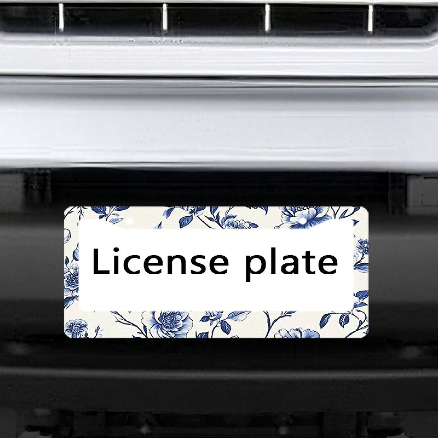 1pc Blue & White Peony Metal License Plate Frame,Universal Fit For US & Most Vehicles, With Mounting Screws, Car Exterior Decor Accessory, Ideal For Easter, 12x6 Inch,Car Must Haves,Car Decor,Car Cove