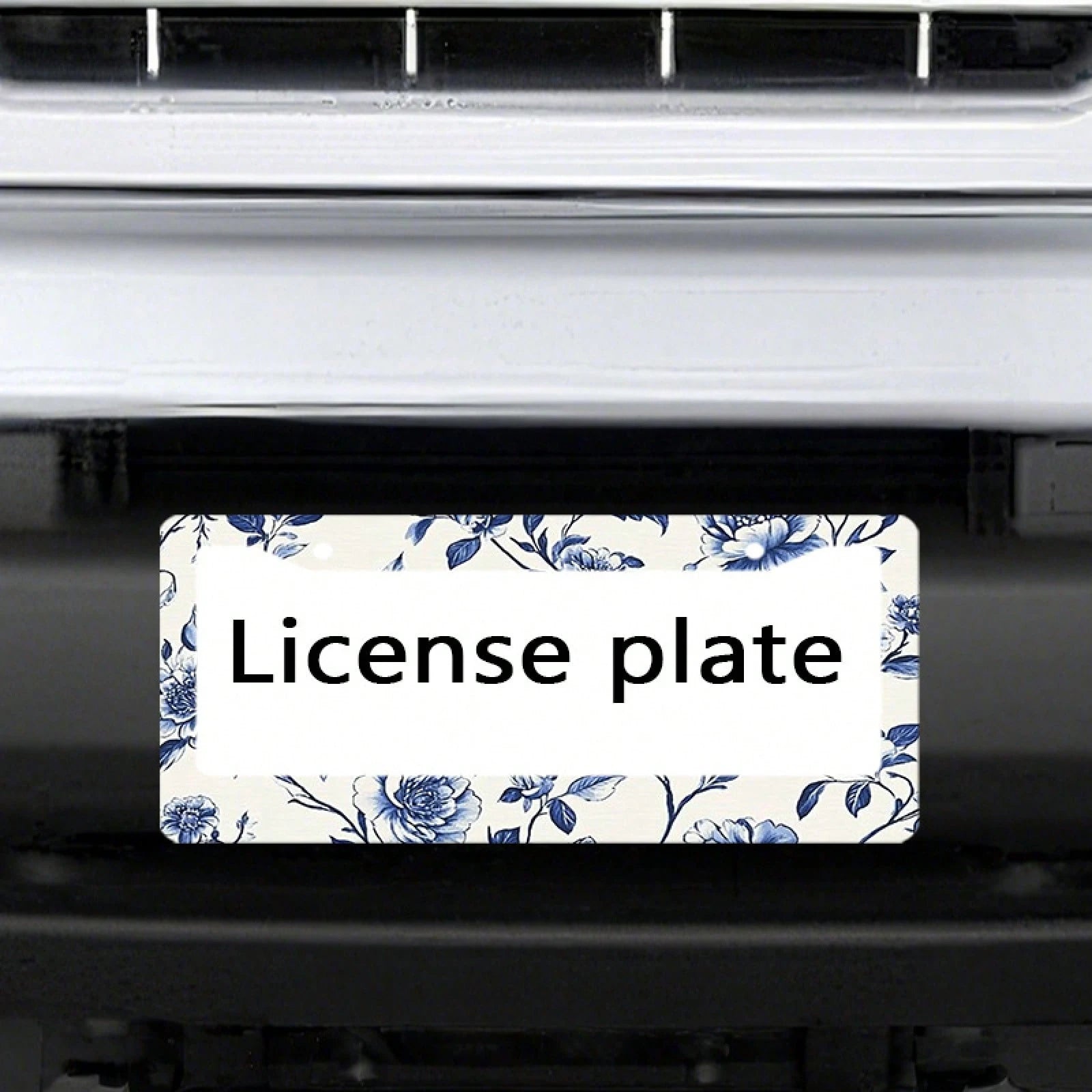 1pc Blue & White Peony Metal License Plate Frame,Universal Fit For US & Most Vehicles, With Mounting Screws, Car Exterior Decor Accessory, Ideal For Easter, 12x6 Inch,Car Must Haves,Car Decor,Car Cove