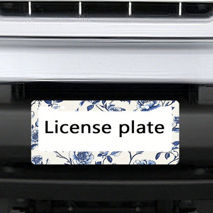 1pc Blue & White Peony Metal License Plate Frame,Universal Fit For US & Most Vehicles, With Mounting Screws, Car Exterior Decor Accessory, Ideal For Easter, 12x6 Inch,Car Must Haves,Car Decor,Car Cove