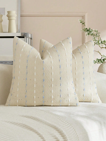 1pc Blue & White Waffle Weave Jacquard Pillow Case (Insert Not Included), Bohemian Style, Soft Chenille Decorative Square Pillow Cover, Suitable For Holiday, Sofa, Bedroom, Bed, All Seasons Use