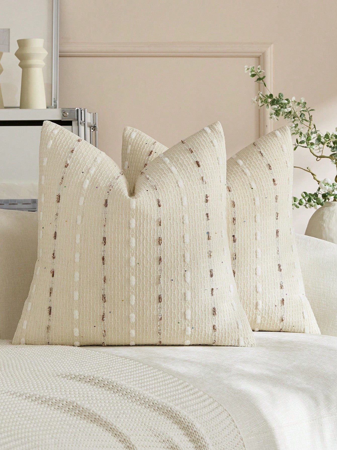 1pc Blue & White Waffle Weave Jacquard Pillow Case (Insert Not Included), Bohemian Style, Soft Chenille Decorative Square Pillow Cover, Suitable For Holiday, Sofa, Bedroom, Bed, All Seasons Use