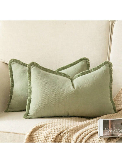 1pc Bohemian Style Solid Color Chenille Tassel Decorative Throw Pillow Cover, Aesthetic Cushion Case For Sofa Couch Bedroom Living Room Home Decor