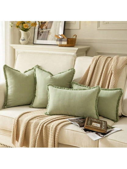 1pc Bohemian Style Solid Color Chenille Tassel Decorative Throw Pillow Cover, Aesthetic Cushion Case For Sofa Couch Bedroom Living Room Home Decor
