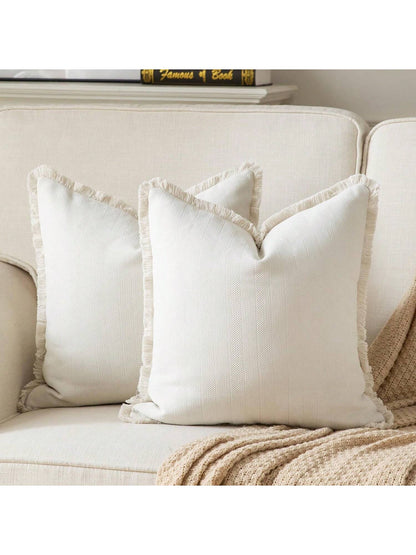 1pc Bohemian Style Solid Color Chenille Tassel Decorative Throw Pillow Cover, Aesthetic Cushion Case For Sofa Couch Bedroom Living Room Home Decor