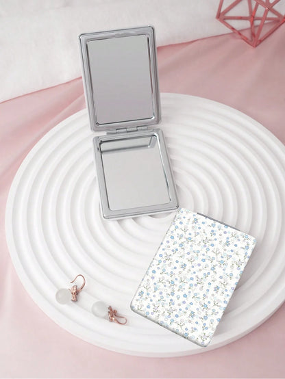 1PC British Country Style Portable Folding Makeup Mirror, Lightweight Ultra-Thin Convenient Durable PU Leather, Suitable For Various Occasions Travel Party Work School, Fit For All Ages