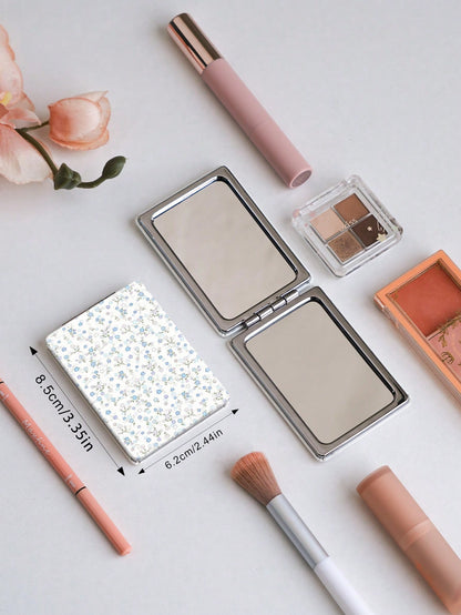 1PC British Country Style Portable Folding Makeup Mirror, Lightweight Ultra-Thin Convenient Durable PU Leather, Suitable For Various Occasions Travel Party Work School, Fit For All Ages