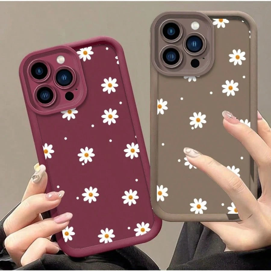 1pc Brown Cute Fashion UV Painted Full Screen Daisy Raised Edge Shockproof Phone Case Compatible With Ip17 16 15 14 13 S26 S25 S24 Honor 400Lite 200Pro Honor A5 X9 X8 X6 9x And Smart6/7/8/9/10, 14T Xi