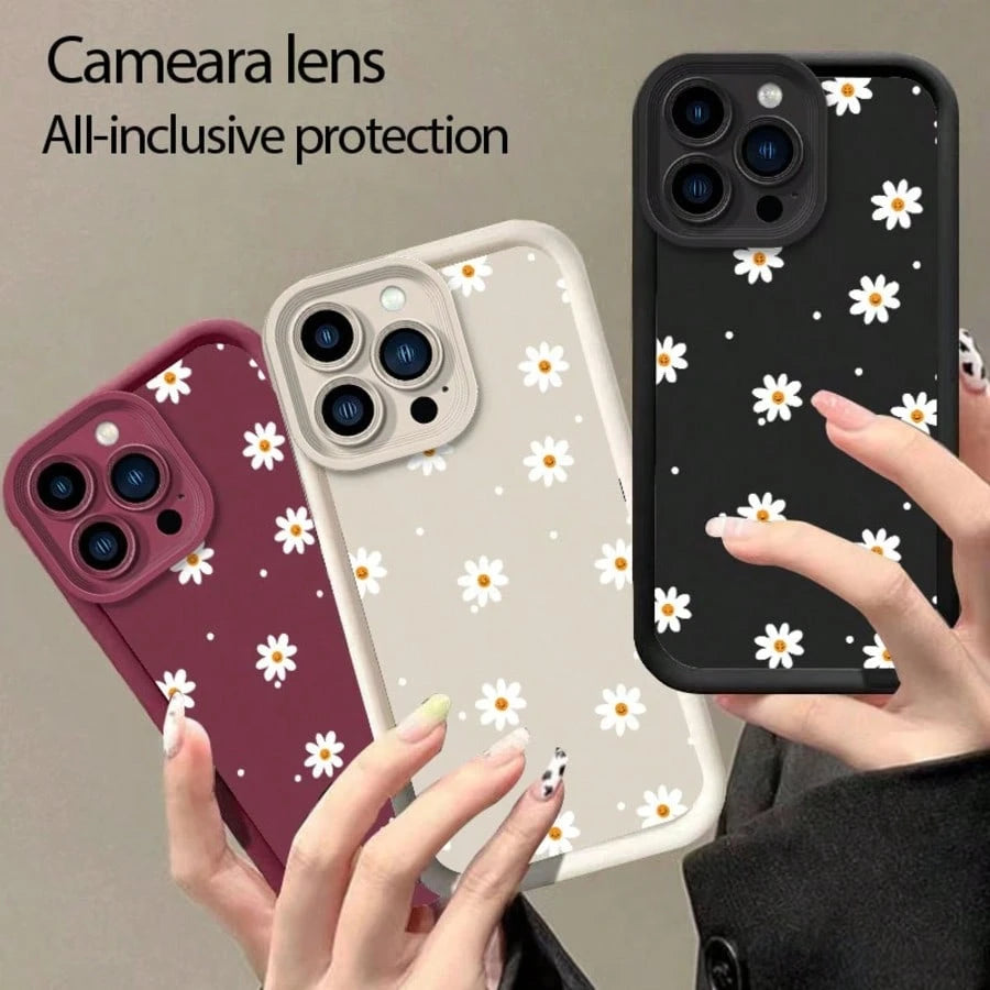 1pc Brown Cute Fashion UV Painted Full Screen Daisy Raised Edge Shockproof Phone Case Compatible With Ip17 16 15 14 13 S26 S25 S24 Honor 400Lite 200Pro Honor A5 X9 X8 X6 9x And Smart6/7/8/9/10, 14T Xi