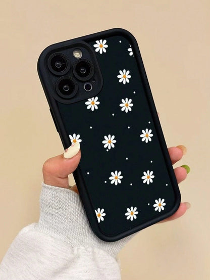 1pc Brown Cute Fashion UV Painted Full Screen Daisy Raised Edge Shockproof Phone Case Compatible With Ip17 16 15 14 13 S26 S25 S24 Honor 400Lite 200Pro Honor A5 X9 X8 X6 9x And Smart6/7/8/9/10, 14T Xi
