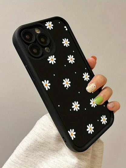 1pc Brown Cute Fashion UV Painted Full Screen Daisy Raised Edge Shockproof Phone Case Compatible With Ip17 16 15 14 13 S26 S25 S24 Honor 400Lite 200Pro Honor A5 X9 X8 X6 9x And Smart6/7/8/9/10, 14T Xi
