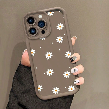 1pc Brown Cute Fashion UV Painted Full Screen Daisy Raised Edge Shockproof Phone Case Compatible With Ip17 16 15 14 13 S26 S25 S24 Honor 400Lite 200Pro Honor A5 X9 X8 X6 9x And Smart6/7/8/9/10, 14T Xi
