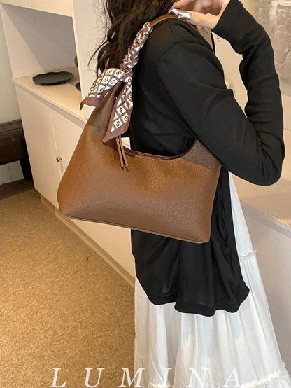 1pc Brown/White Summer Minimal Women's Shoulder Bag With Scarf, Vintage Crescent Hobo Bag Leather Bags Women Carteras Para Mujer