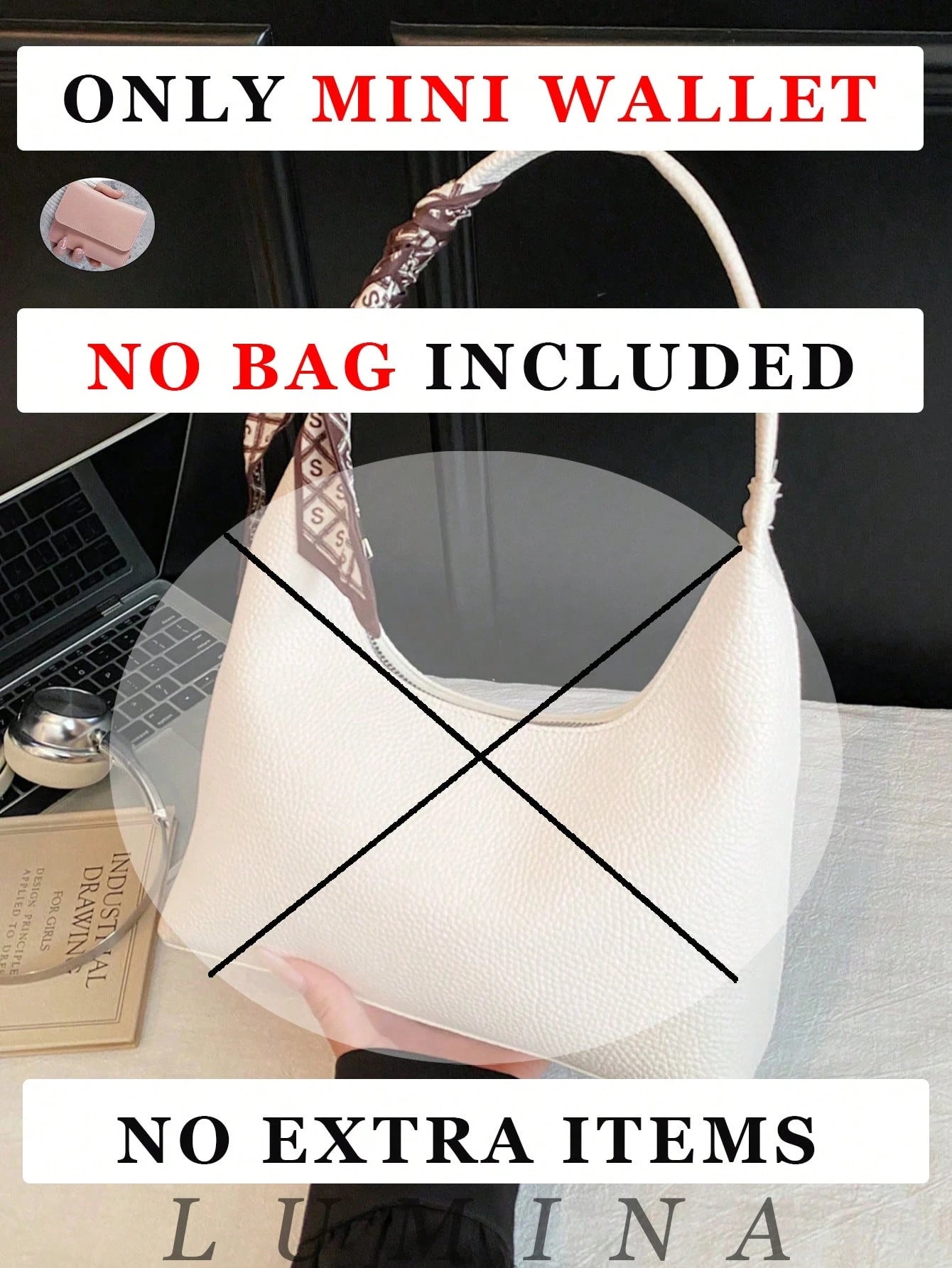 1pc Brown/White Summer Minimal Women's Shoulder Bag With Scarf, Vintage Crescent Hobo Bag Leather Bags Women Carteras Para Mujer