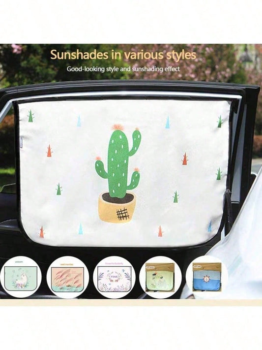 1pc Car Cartoon Animal & Plant Cute Multi-Style Sun Shade, Retractable Side Window Curtain, Anti-UV Heat Insulation Blackout Car Window Blind
