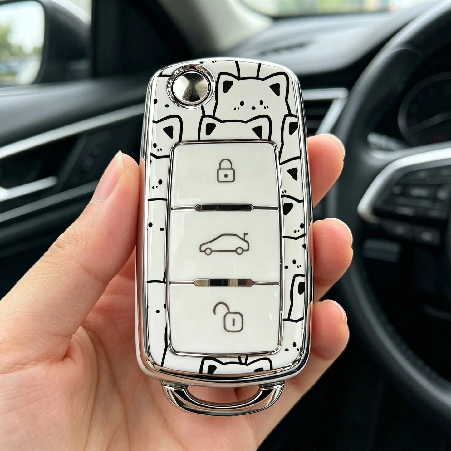 1pc Car Key Case-Deluxe Print,Suitable For Jetta Mk6, Polo Mk5, Golf Mk6, Tiguan Mk1, Passat B7, Passat NMS, Caddy Mk3, Beetle, Amarok, Touran Mk1. Advanced Soft-Touch, Does Not Block Signal, Unisex.
