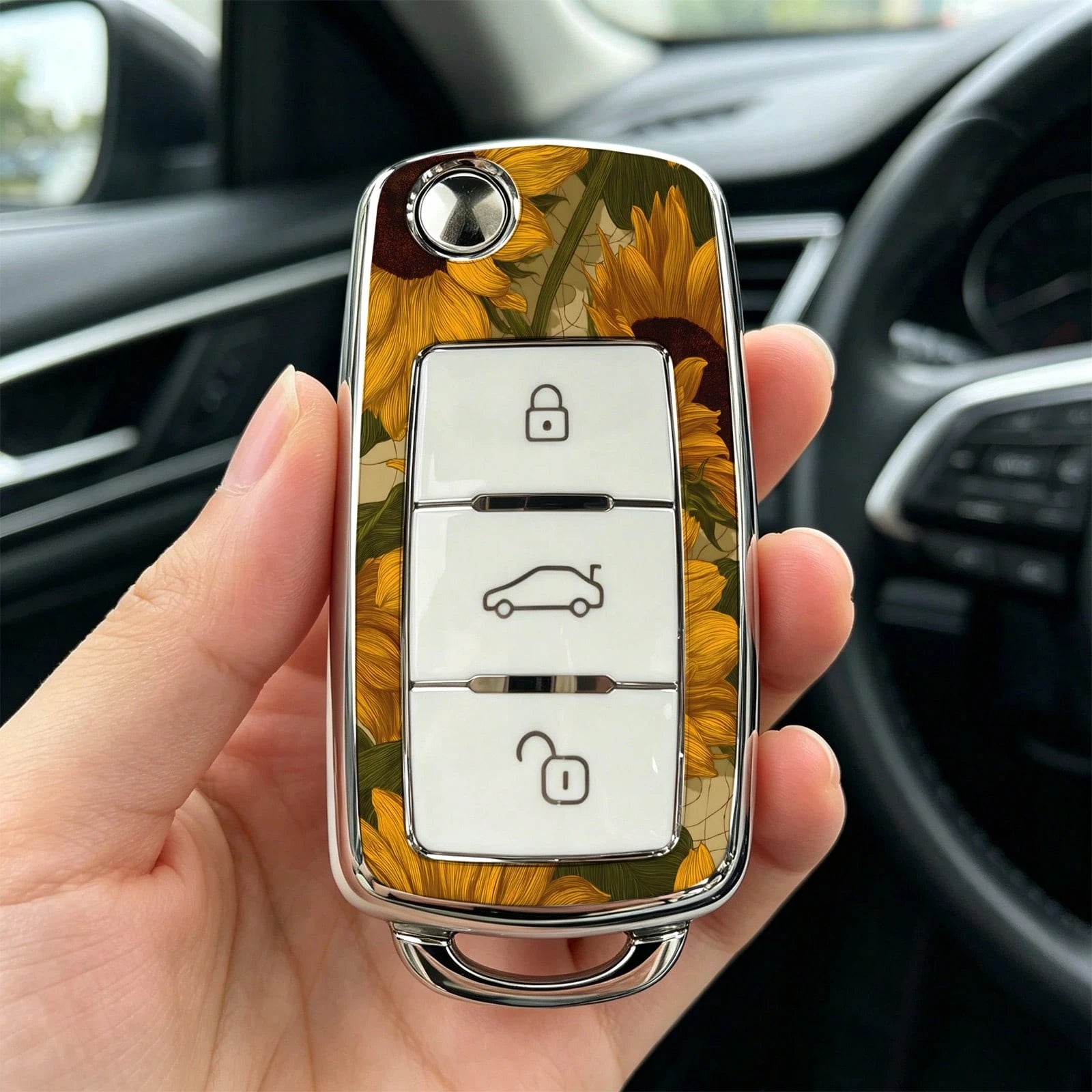 1pc Car Key Case-Deluxe Print,Suitable For Jetta Mk6, Polo Mk5, Golf Mk6, Tiguan Mk1, Passat B7, Passat NMS, Caddy Mk3, Beetle, Amarok, Touran Mk1. Advanced Soft-Touch, Does Not Block Signal, Unisex.