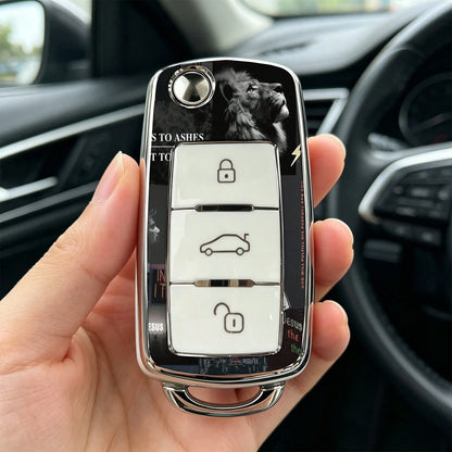 1pc Car Key Case-Deluxe Print,Suitable For Jetta Mk6, Polo Mk5, Golf Mk6, Tiguan Mk1, Passat B7, Passat NMS, Caddy Mk3, Beetle, Amarok, Touran Mk1. Advanced Soft-Touch, Does Not Block Signal, Unisex.