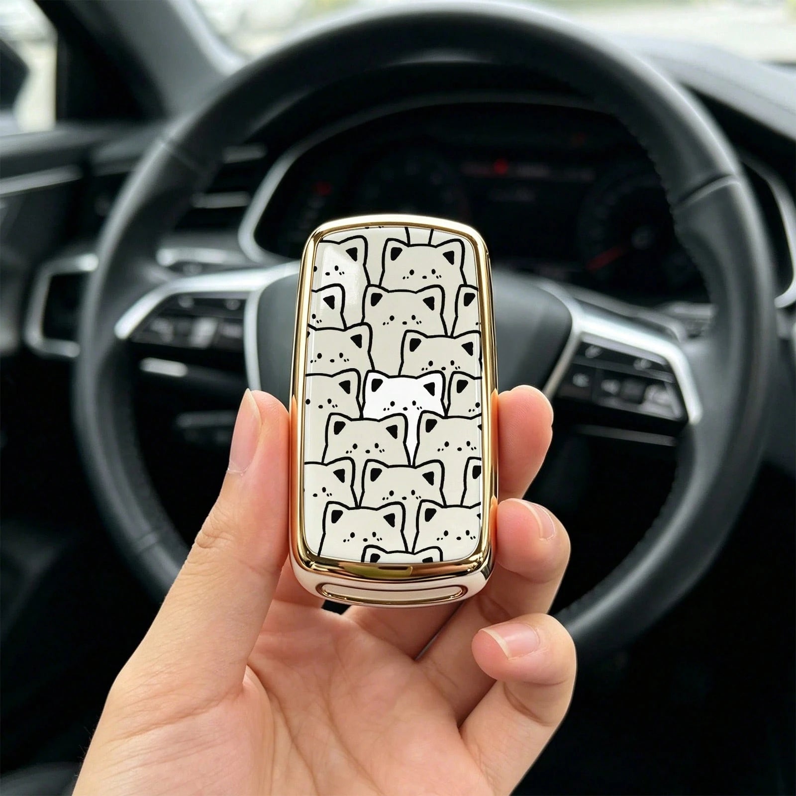 1pc Car Key Case-Deluxe Print,Suitable For Jetta Mk6, Polo Mk5, Golf Mk6, Tiguan Mk1, Passat B7, Passat NMS, Caddy Mk3, Beetle, Amarok, Touran Mk1. Advanced Soft-Touch, Does Not Block Signal, Unisex.