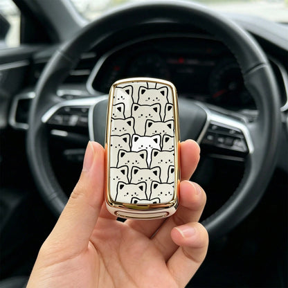 1pc Car Key Case-Deluxe Print,Suitable For Jetta Mk6, Polo Mk5, Golf Mk6, Tiguan Mk1, Passat B7, Passat NMS, Caddy Mk3, Beetle, Amarok, Touran Mk1. Advanced Soft-Touch, Does Not Block Signal, Unisex.