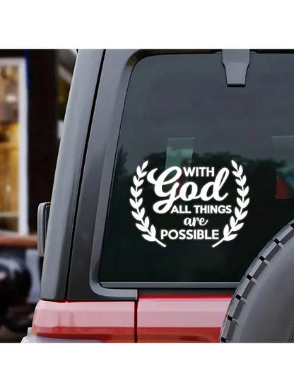 1pc Car Personalized Stickers, "With God All Things Are Possible", Rear Windshield Decoration Stickers, Personalized Graffiti Stickers, Warm And Inspirational Stickers