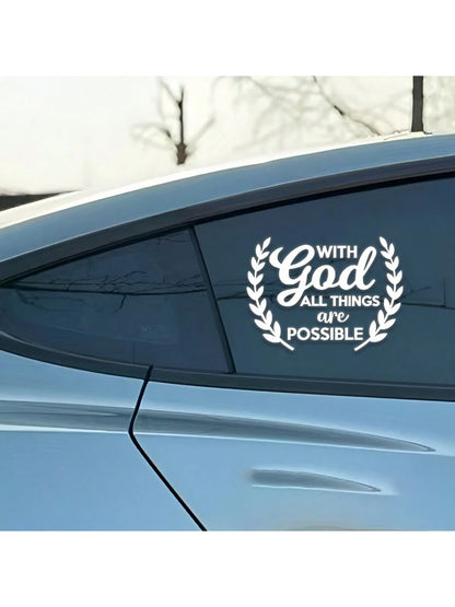 1pc Car Personalized Stickers, "With God All Things Are Possible", Rear Windshield Decoration Stickers, Personalized Graffiti Stickers, Warm And Inspirational Stickers