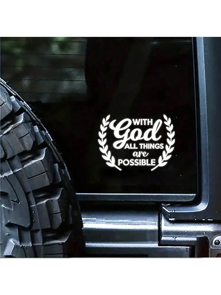 1pc Car Personalized Stickers, "With God All Things Are Possible", Rear Windshield Decoration Stickers, Personalized Graffiti Stickers, Warm And Inspirational Stickers