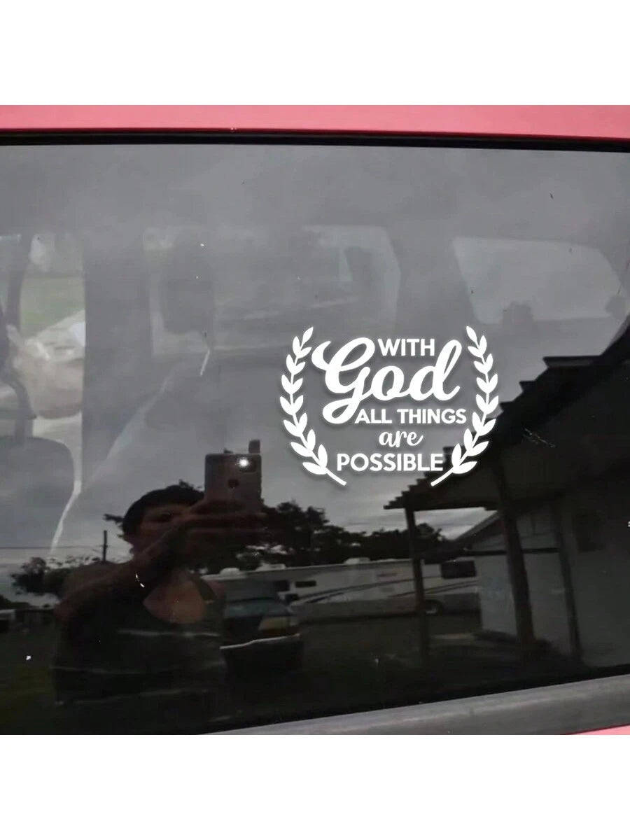 1pc Car Personalized Stickers, "With God All Things Are Possible", Rear Windshield Decoration Stickers, Personalized Graffiti Stickers, Warm And Inspirational Stickers