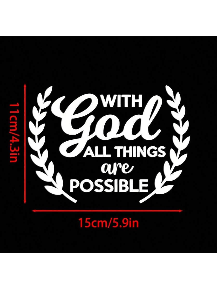 1pc Car Personalized Stickers, "With God All Things Are Possible", Rear Windshield Decoration Stickers, Personalized Graffiti Stickers, Warm And Inspirational Stickers