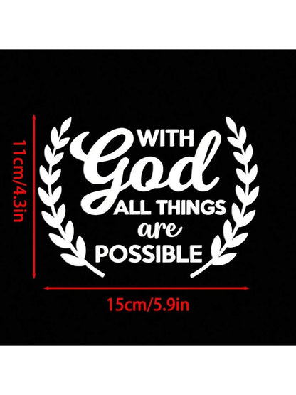 1pc Car Personalized Stickers, "With God All Things Are Possible", Rear Windshield Decoration Stickers, Personalized Graffiti Stickers, Warm And Inspirational Stickers