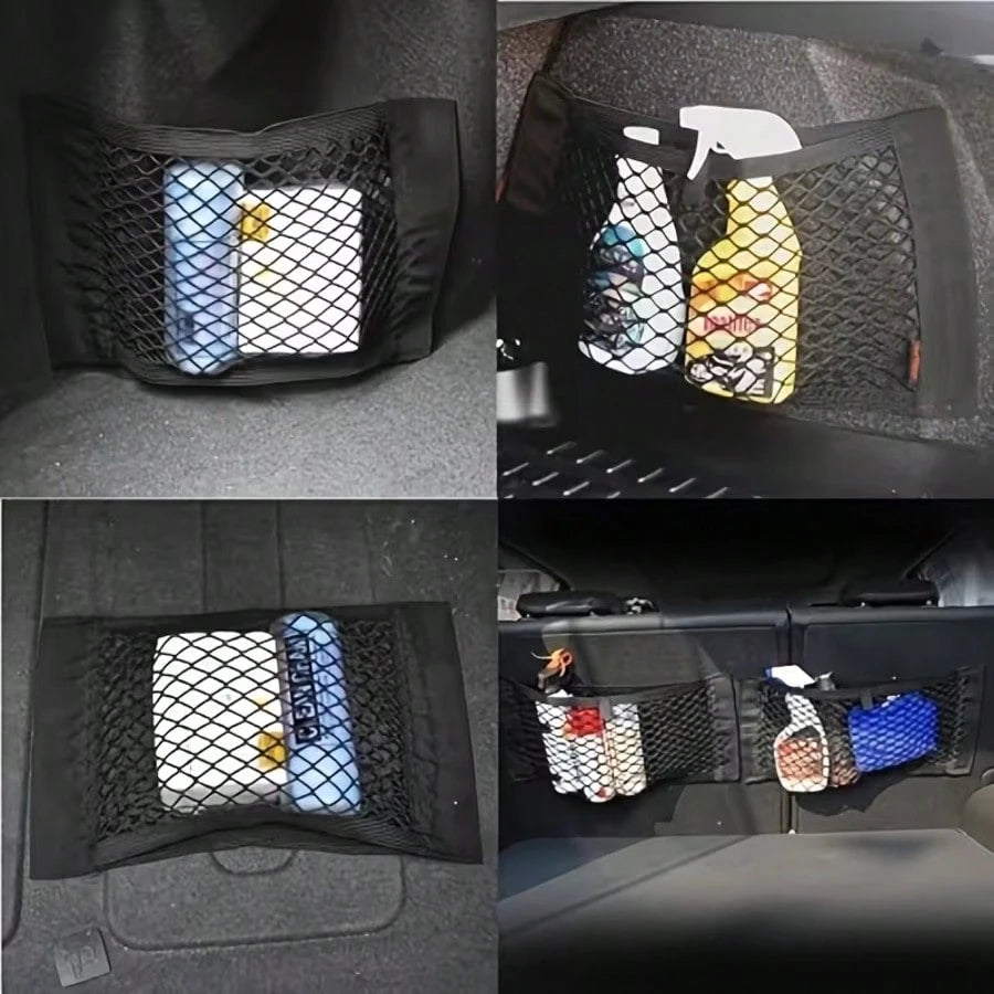 1pc Car Trunk Storage Net, Durable Elastic Mesh Storage Bag, Universal Cargo Net Can Be Hung On SUV Back Seat, Space-Saving Double Layer Pocket Design, Can Securely Hold Water Bottles, Tools, Fire Ext