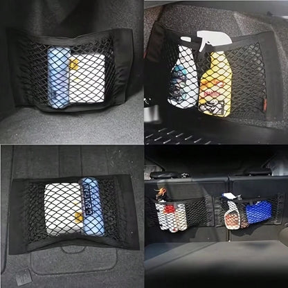 1pc Car Trunk Storage Net, Durable Elastic Mesh Storage Bag, Universal Cargo Net Can Be Hung On SUV Back Seat, Space-Saving Double Layer Pocket Design, Can Securely Hold Water Bottles, Tools, Fire Ext