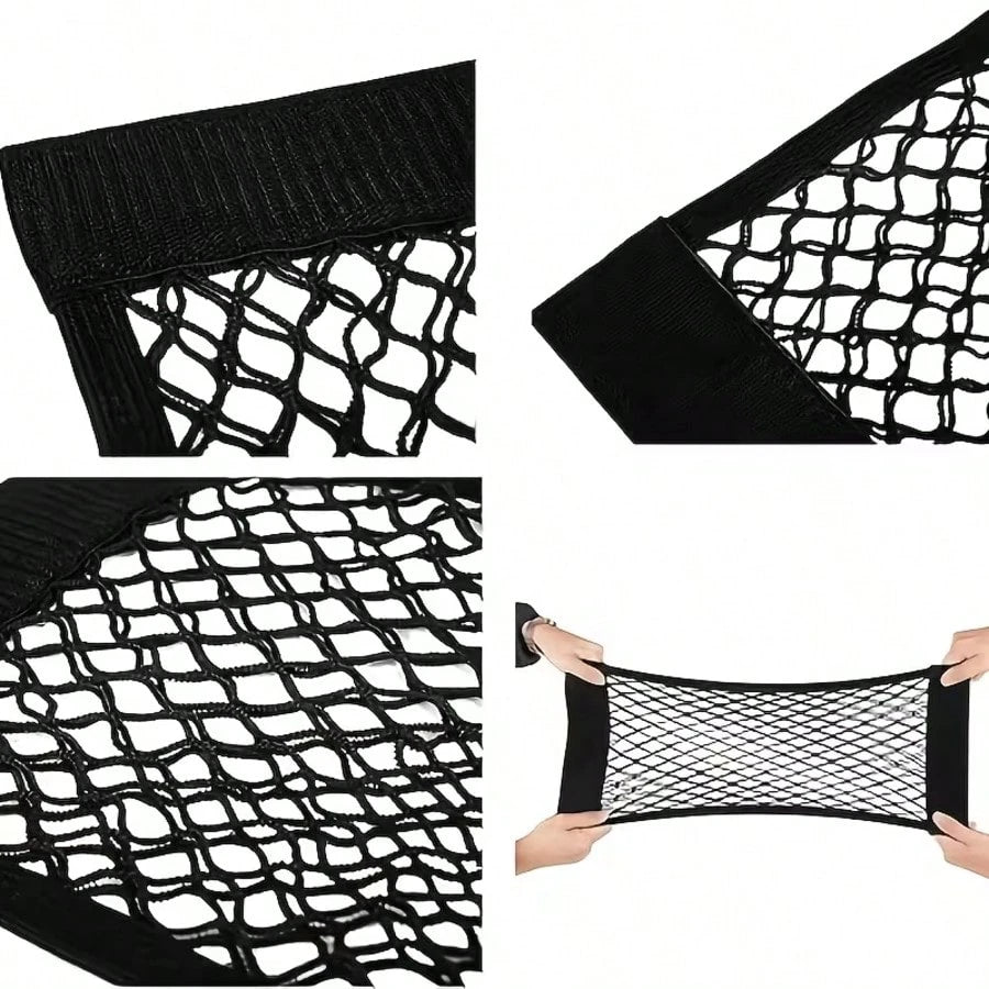 1pc Car Trunk Storage Net, Durable Elastic Mesh Storage Bag, Universal Cargo Net Can Be Hung On SUV Back Seat, Space-Saving Double Layer Pocket Design, Can Securely Hold Water Bottles, Tools, Fire Ext
