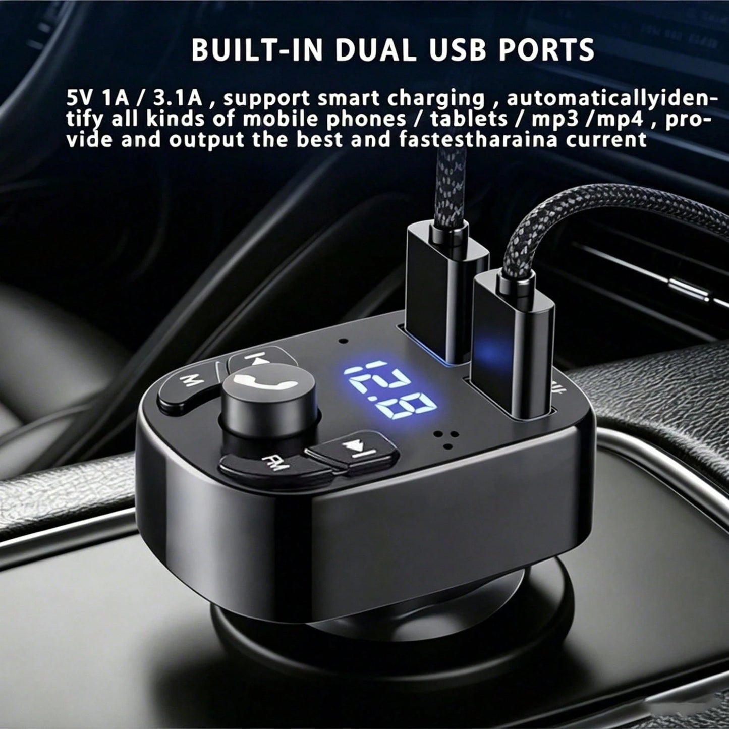 1pc Car Wireless 5.3 FM Transmitter, Hands-Free MP3 Player, Dual USB And PD Fast Charging Ports, Car Radio Adapter, Car Accessories
