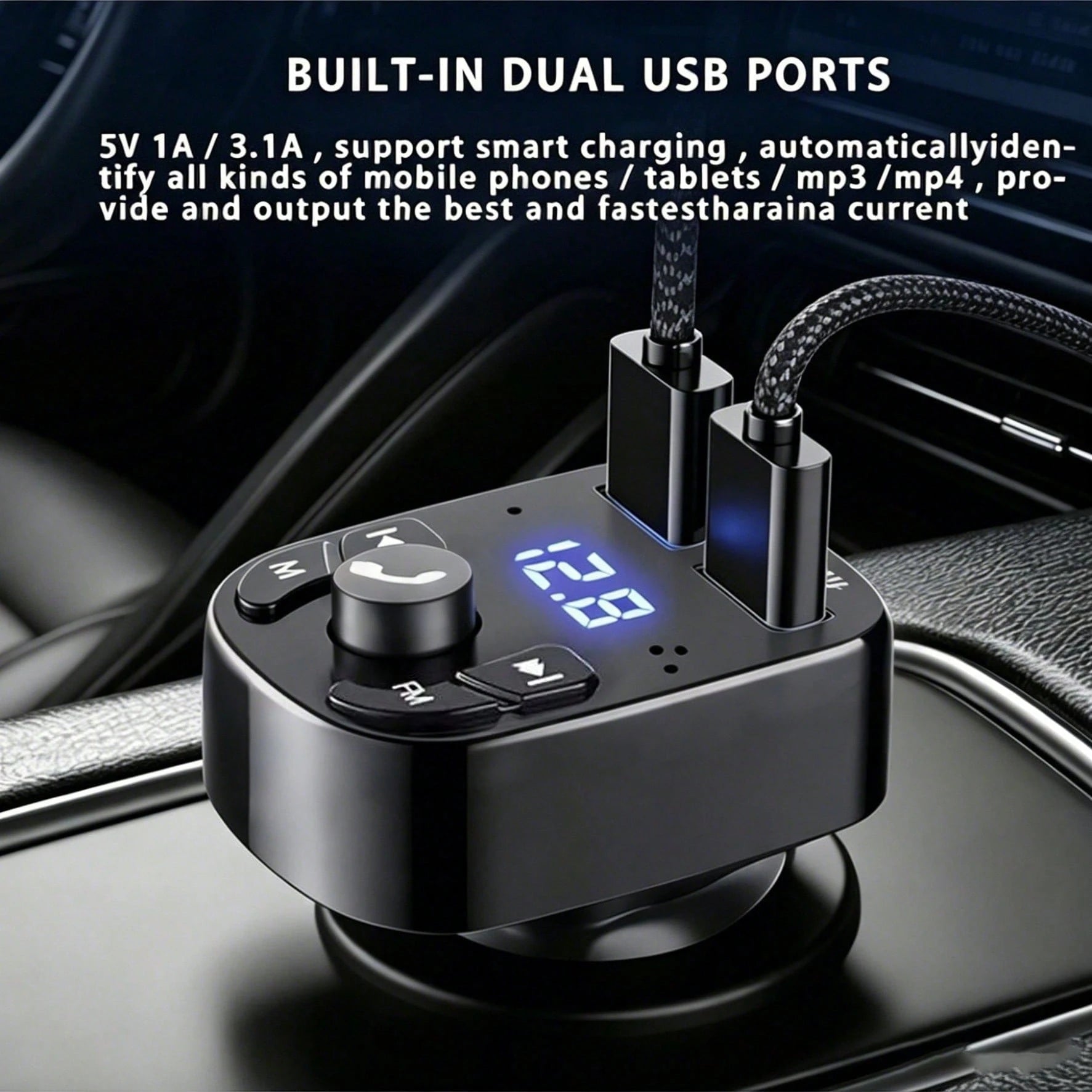 1pc Car Wireless 5.3 FM Transmitter, Hands-Free MP3 Player, Dual USB And PD Fast Charging Ports, Car Radio Adapter, Car Accessories