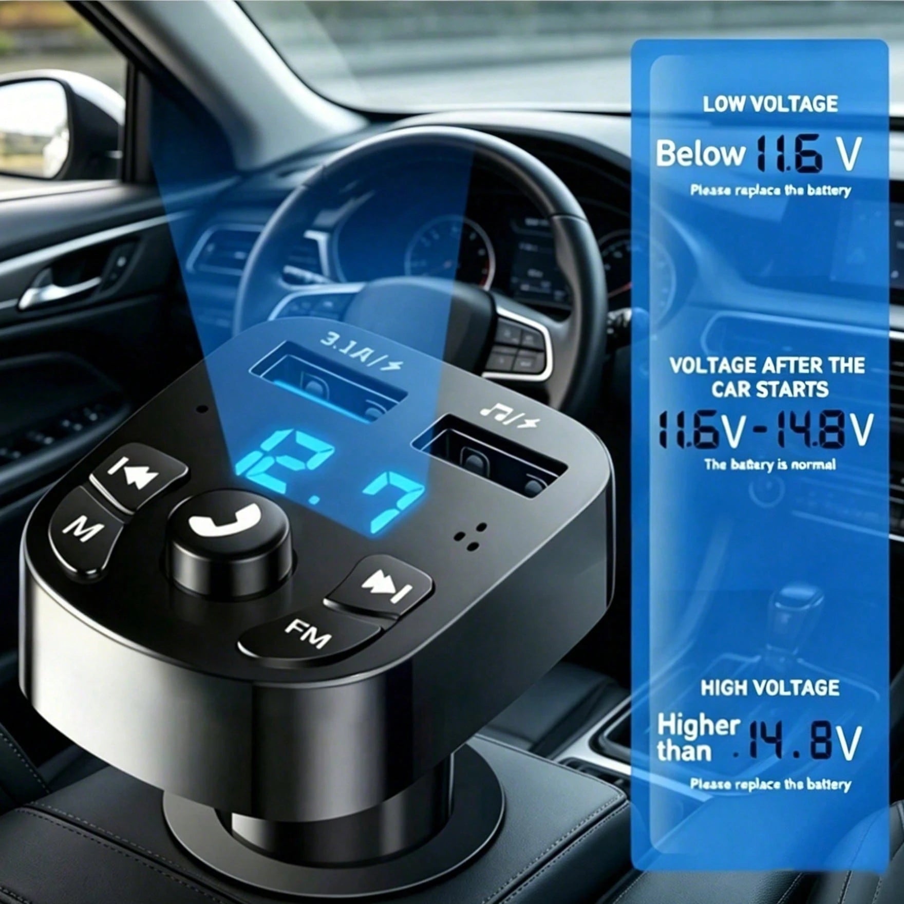 1pc Car Wireless 5.3 FM Transmitter, Hands-Free MP3 Player, Dual USB And PD Fast Charging Ports, Car Radio Adapter, Car Accessories