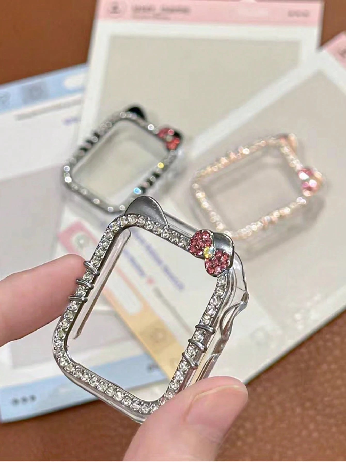 1pc Cartoon Cat Design Case With Sparkling Diamonds, Compatible With Apple Watch SE/8/7/6/5/4/3/2/1, 40/41/44/45mm, Shock-Proof/Shatter-Resistant, No Screen Protector, Sensitive Touch, No Delay, Women