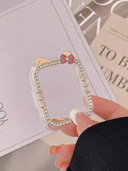 1pc Cartoon Cat Design Case With Sparkling Diamonds, Compatible With Apple Watch SE/8/7/6/5/4/3/2/1, 40/41/44/45mm, Shock-Proof/Shatter-Resistant, No Screen Protector, Sensitive Touch, No Delay, Women