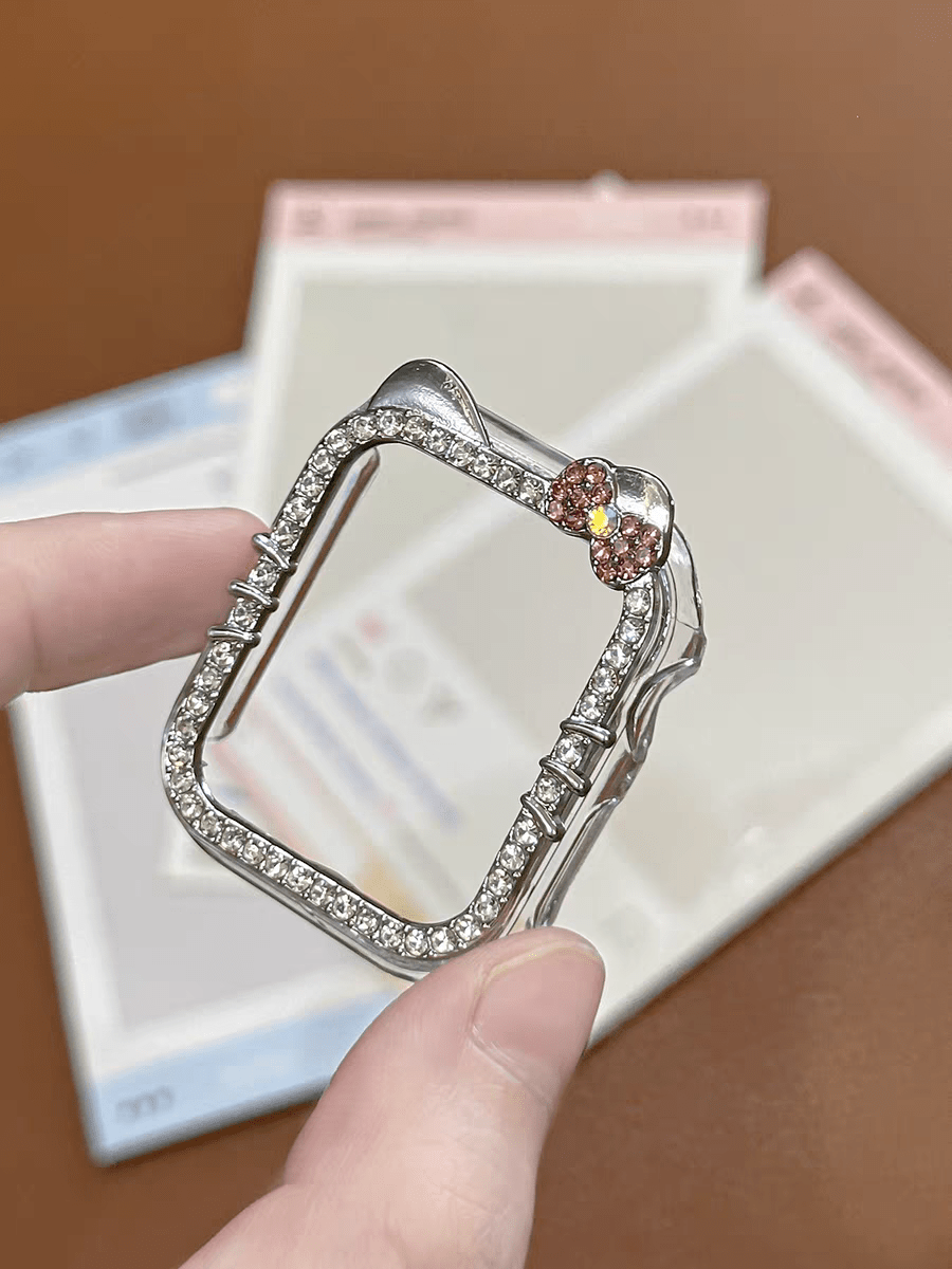 1pc Cartoon Cat Design Case With Sparkling Diamonds, Compatible With Apple Watch SE/8/7/6/5/4/3/2/1, 40/41/44/45mm, Shock-Proof/Shatter-Resistant, No Screen Protector, Sensitive Touch, No Delay, Women