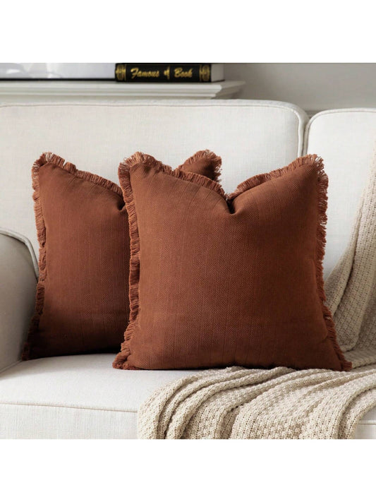 1pc Chenille Tassel Decorative Throw Pillow Cover, Minimalist & Fashionable, Suitable For Summer