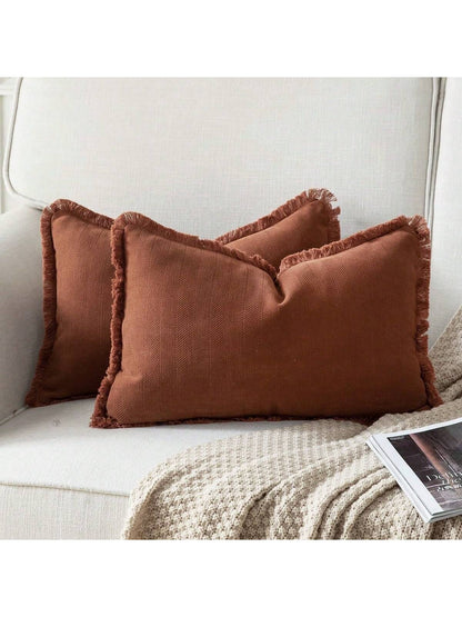 1pc Chenille Tassel Decorative Throw Pillow Cover, Minimalist & Fashionable, Suitable For Summer